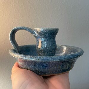 Handmade Glazed Studio Pottery Ceramic Blue Candle Holder